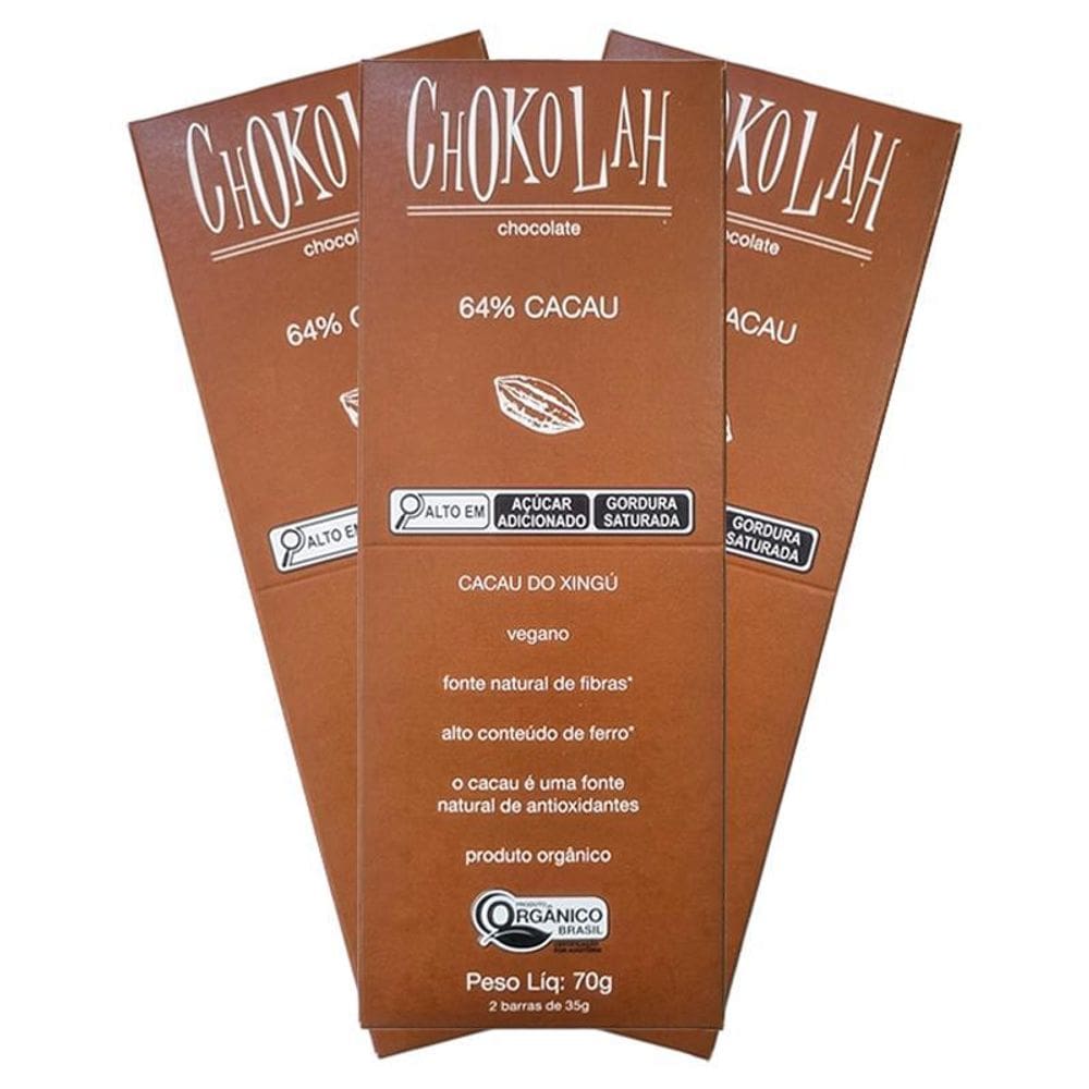 Kit 3X: Chocolate 64% Cacau Açúcar Demerara Orgânico