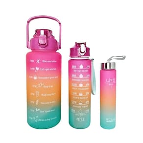 Kit 3 Garrafas Alça Agua Canudo Adesivo Academia Motivaciona