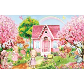 Fundo Fotográfico Em Tecido Casa Rosa Jardim 2,60X1,50