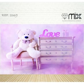 Fundo Fotográfico Em Tecido Urso Love 2,80X1,50