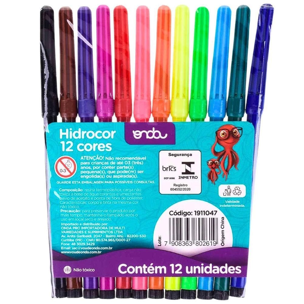 Kit Com 12 Canetinha 12 Cores Hidrocor Onda