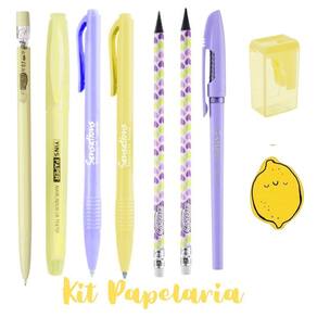 Kit Papelaria Fofa Lemon Kawaii Lapis Borracha Apontador