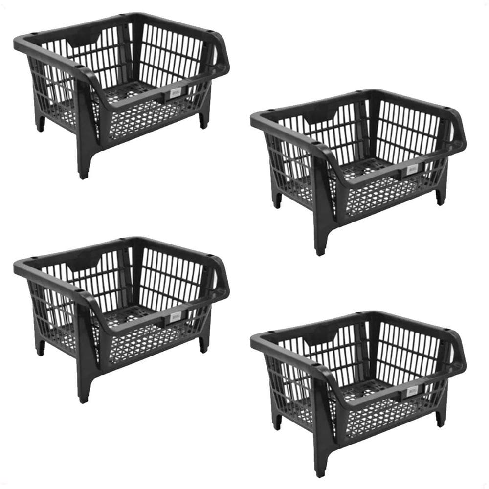 Kit 4 Cestos Plásticos Expositor Preto 44,5X20,5X35Cm