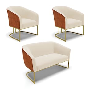 Namoradeira 2 Poltronas Industrial Dourado Stella Noz/Linho Bege D03 - D`Rossi