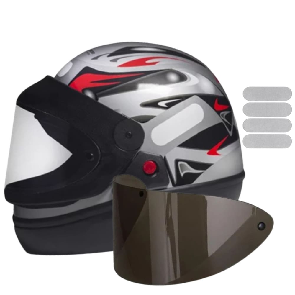 Capacete San Marino Grafic Prata Mais Viseira Fumê e Adesivo Branco