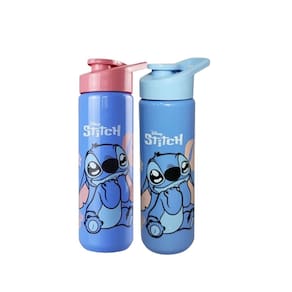 Kit 02 Garrafas Squeeze Plástico Stitch Com Tampa e Alça 700ml Kwaii Personagem Fofo - Plasduran