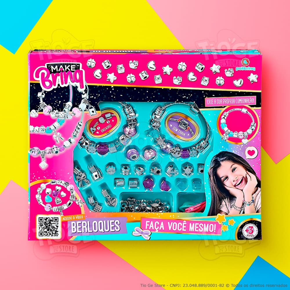 Kit Berloques Infantil Faça Você Mesmo Braceletes Pulseiras Colar Acessórios Bijuterias Luxuosas Divertidas Makebrinq