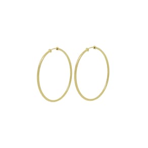 Brinco Argola Fina Grande Lisa Ouro 18K Dourada 31,8mm