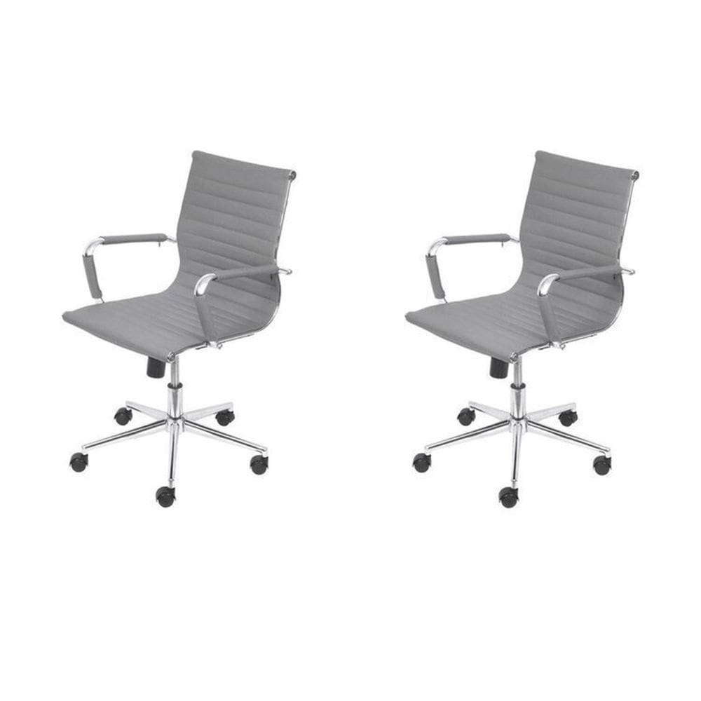 Kit 2 Cadeiras para Escritorio Diretor Esteirinha com Relax Sintético 3301 Cinza