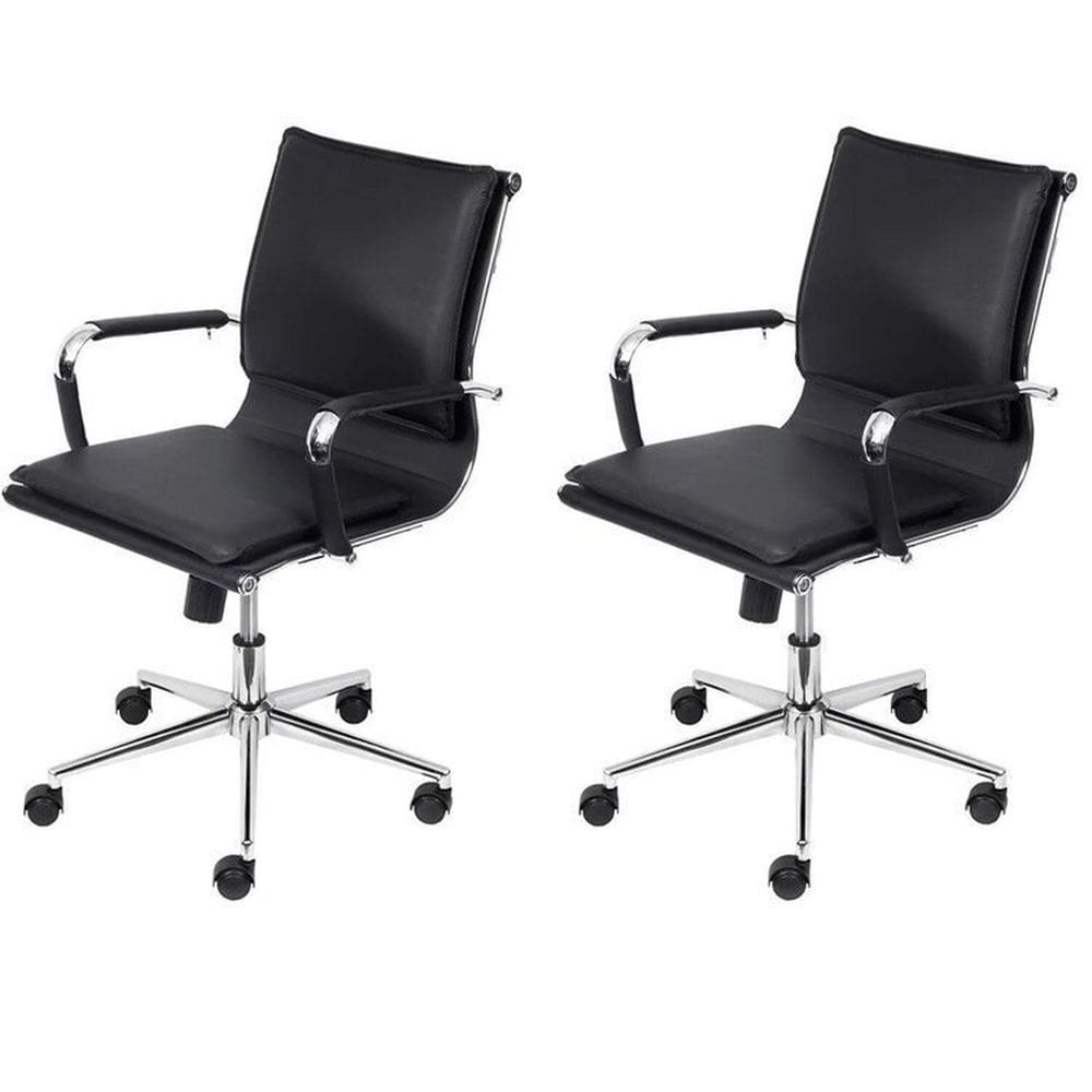 Kit 2 Cadeiras para Escritório Diretor Design Italiano Estofada em Sintético 3304 Preto