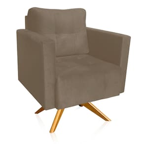 Poltrona Giratória Livia Suede Marrom Rato Base de Madeira MA30 - D`Rossi