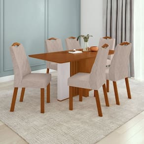 Conjunto Mesa 170cm Astrid Tampo Mdf no Glass e 6 Cadeiras Vênus Off White/Bege