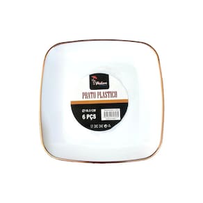 Kit 24 Pratos Quadrados Acrílico Luxo Borda Rosê 18Cm Festa