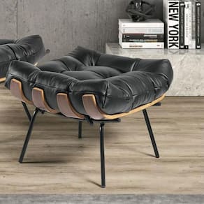 Puff para Sala de Estar Costela com Design Clássico Preto