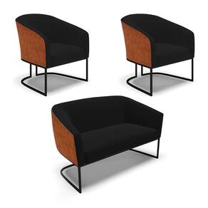 Namoradeira e 2 Poltronas Industrial Preto Stella Noz/Linho Preto D03 - D`Rossi