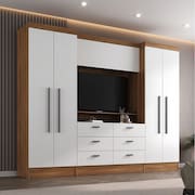 Guarda-roupa Modulado Viena 4 Portas 6 Gavetas3 Peças Espresso Móveis Nogal/Branco