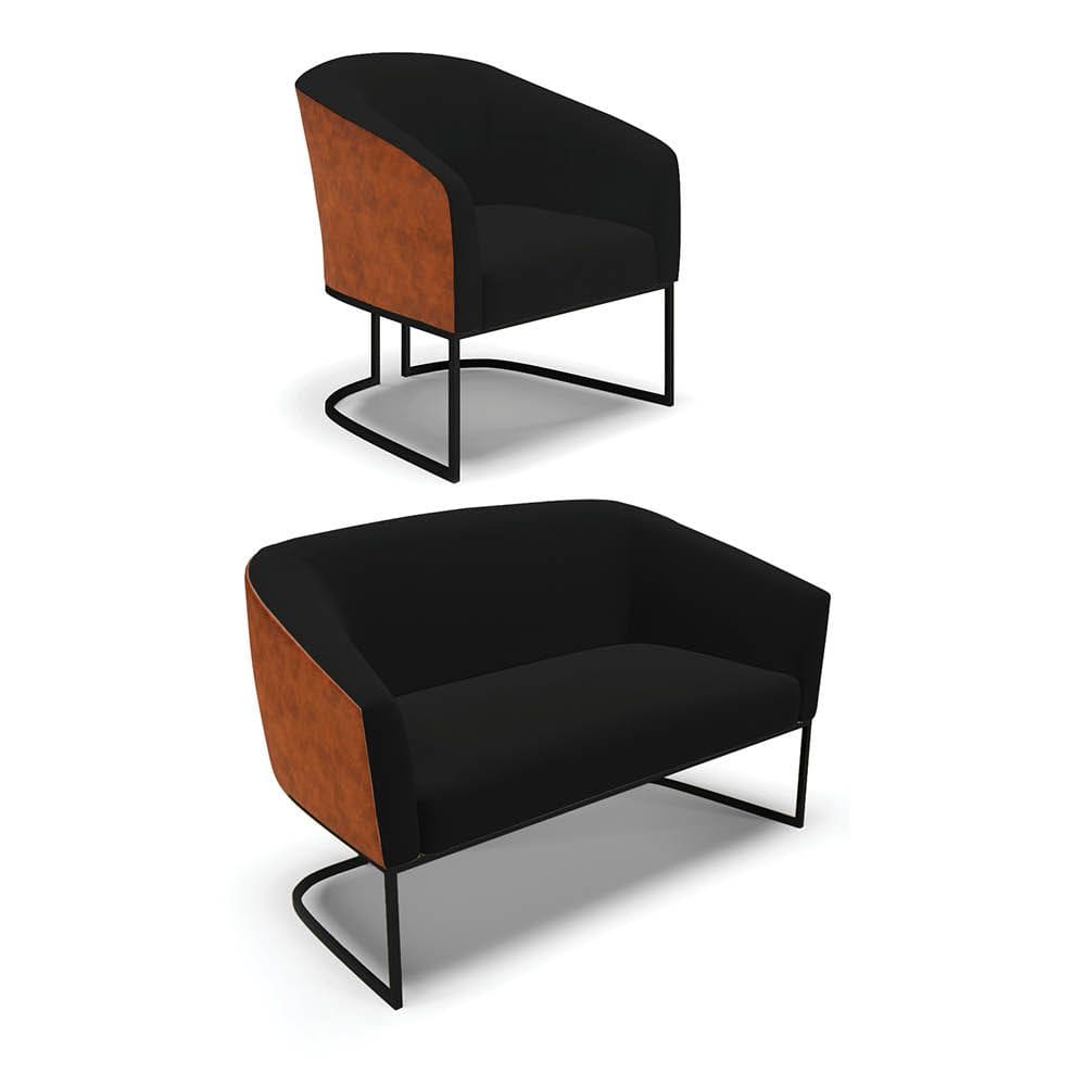 Namoradeira e Poltrona Industrial Preto Stella Noz/Linho Preto D03 - D`Rossi