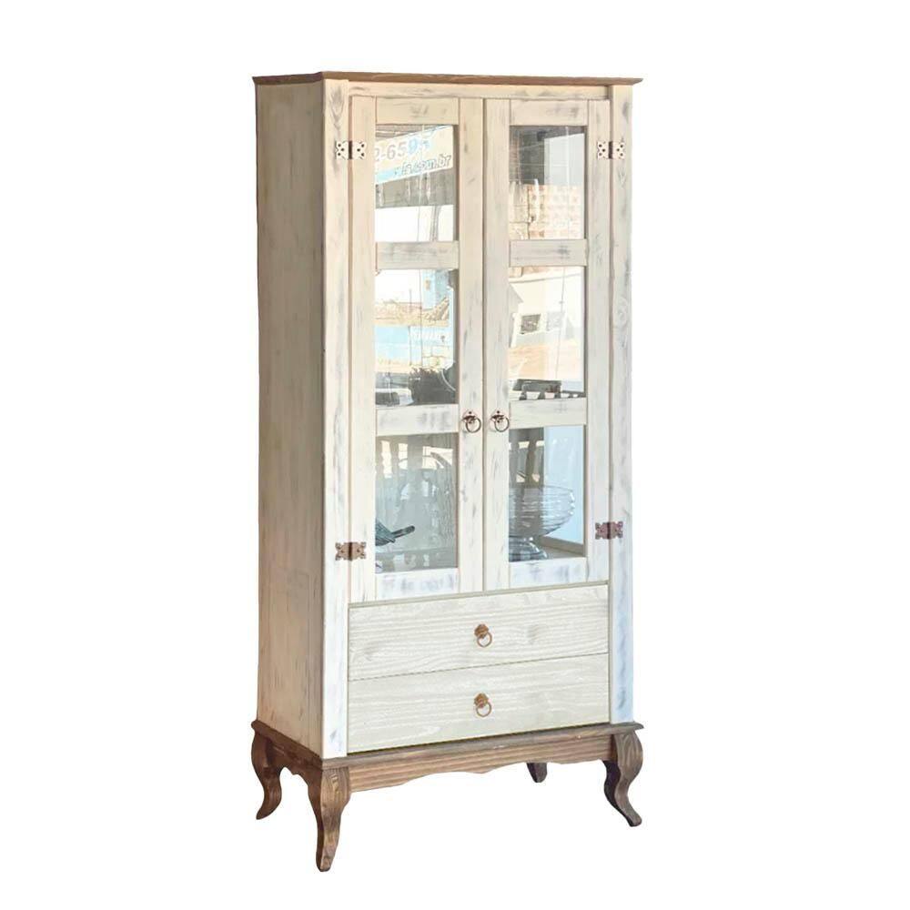 Cristaleira Madeira Maciça Retrô 2 Portas Vidro Branco Garapa D112 Shop JM - Branco
