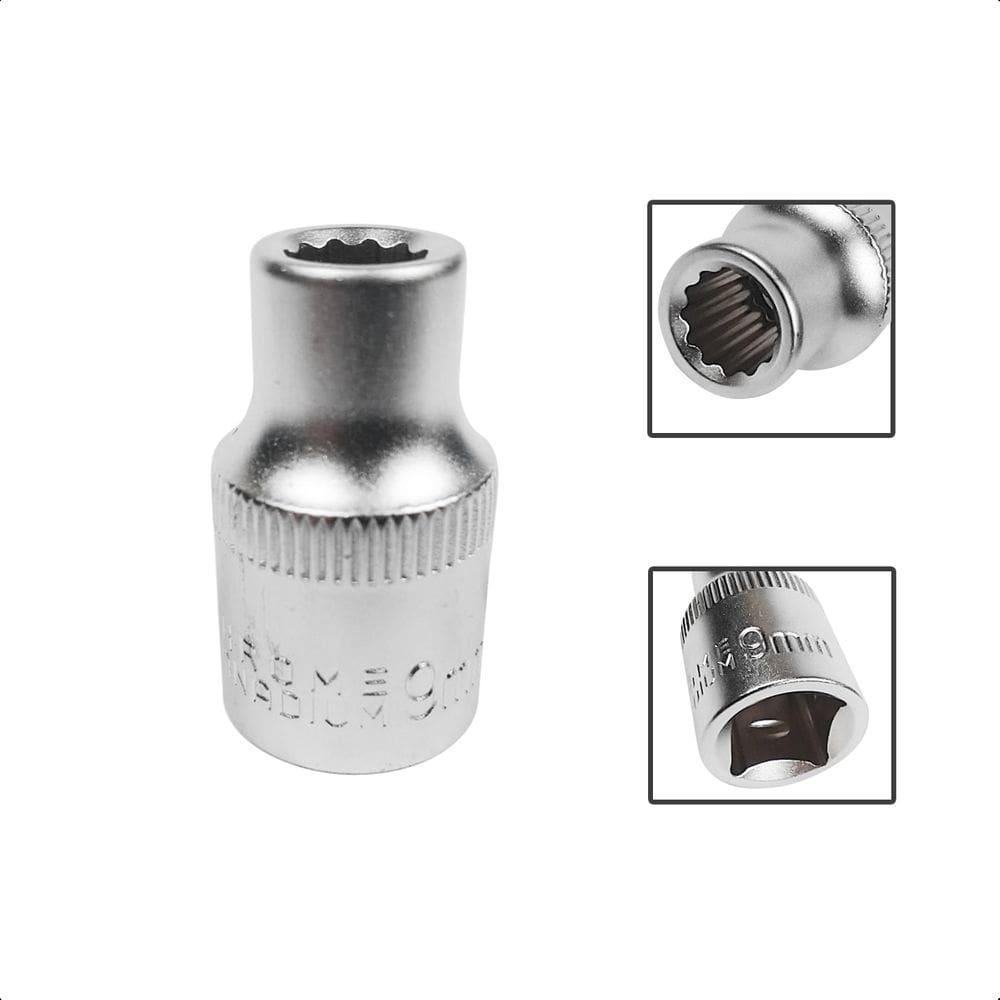 Soquete Estriado Encaixe 1/2 Pols CRV 9mm Aço Cromo Vanádio