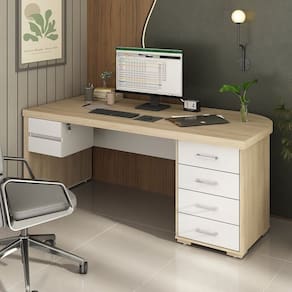 Kit 2 Peças com Mesa Diretor Tamburato Ld com Gavetas e Gaveteiro Suspenso Organizador Carvalho/Branco