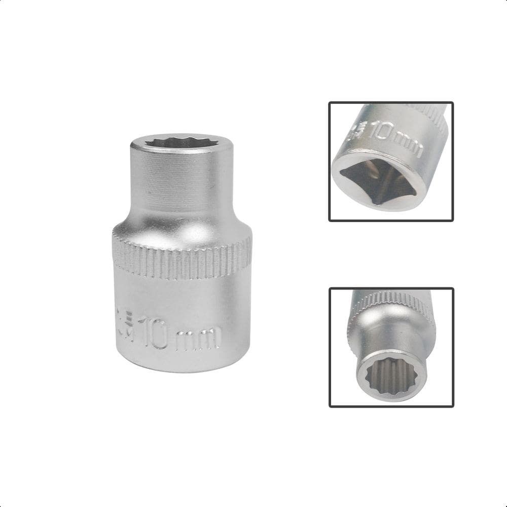 Soquete Estriado Encaixe 1/2 Pols CRV 10mm Aço Cromo Vanádio
