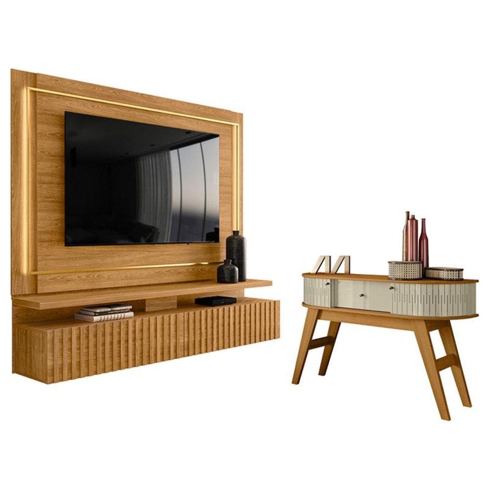 Estante Home Theater Suspenso Gaia com Aparador Estoril Cumaru Opala - Madetec