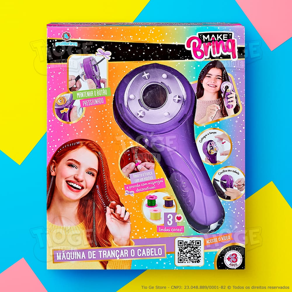 Máquina de Trançar Cabelo Infantil Automática Elétrica Tranças Mágicas Tererê Penteados Divertidos Fácil Makebrinq