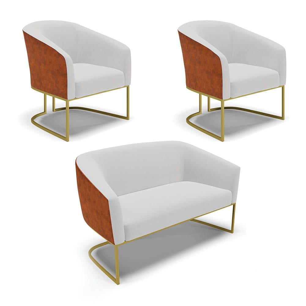 Namoradeira 2 Poltronas Industrial Dourado Stella Noz/Linho Cinza D03 - D`Rossi