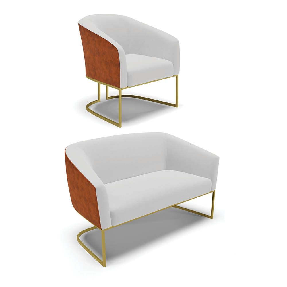 Namoradeira e Poltrona Industrial Dourado Stella Noz/Linho Cinza D03 - D`Rossi