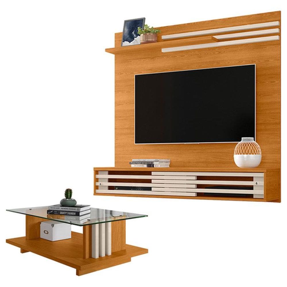 Estante Home Theater Suspenso com Mesa de Centro Frizz Sublime Cinamomo Off White - Madetec