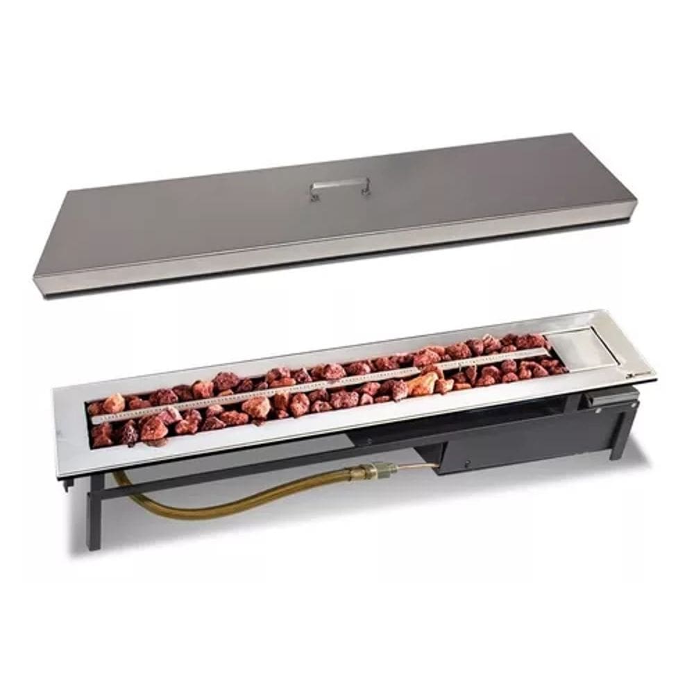 Lareira a Gás Stile 100 Cm de Embutir com Tampa em Aço Inox - JX Metais