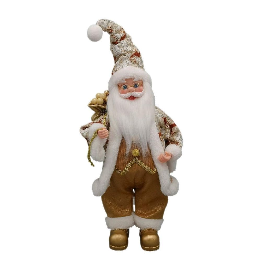 Papai Noel Pequeno Musical Linho Marrom Decoração Natal 40Cm