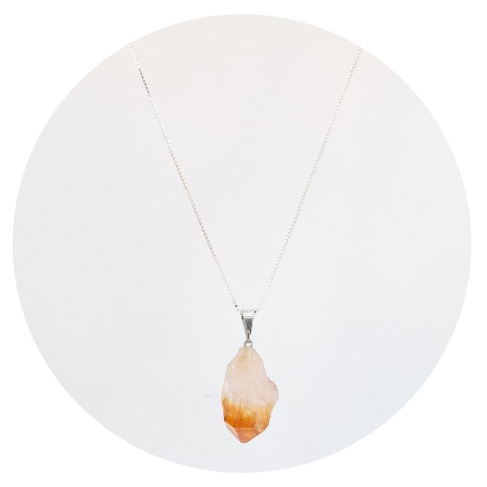 Colar 60Cm Prata 925 Citrino Bruto - Natural - P. Vecchio