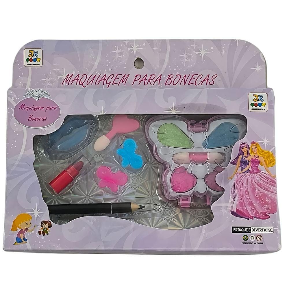 Kit Maquiagem Em Estojo Borboleta Para Bonecas Com 11 Itens