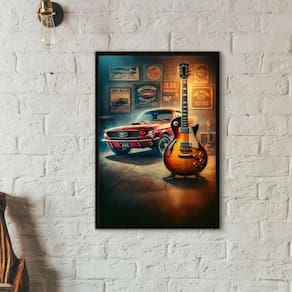 Quadro Garagem - Guitarra E Carro 45X34Cm - Com Vidro
