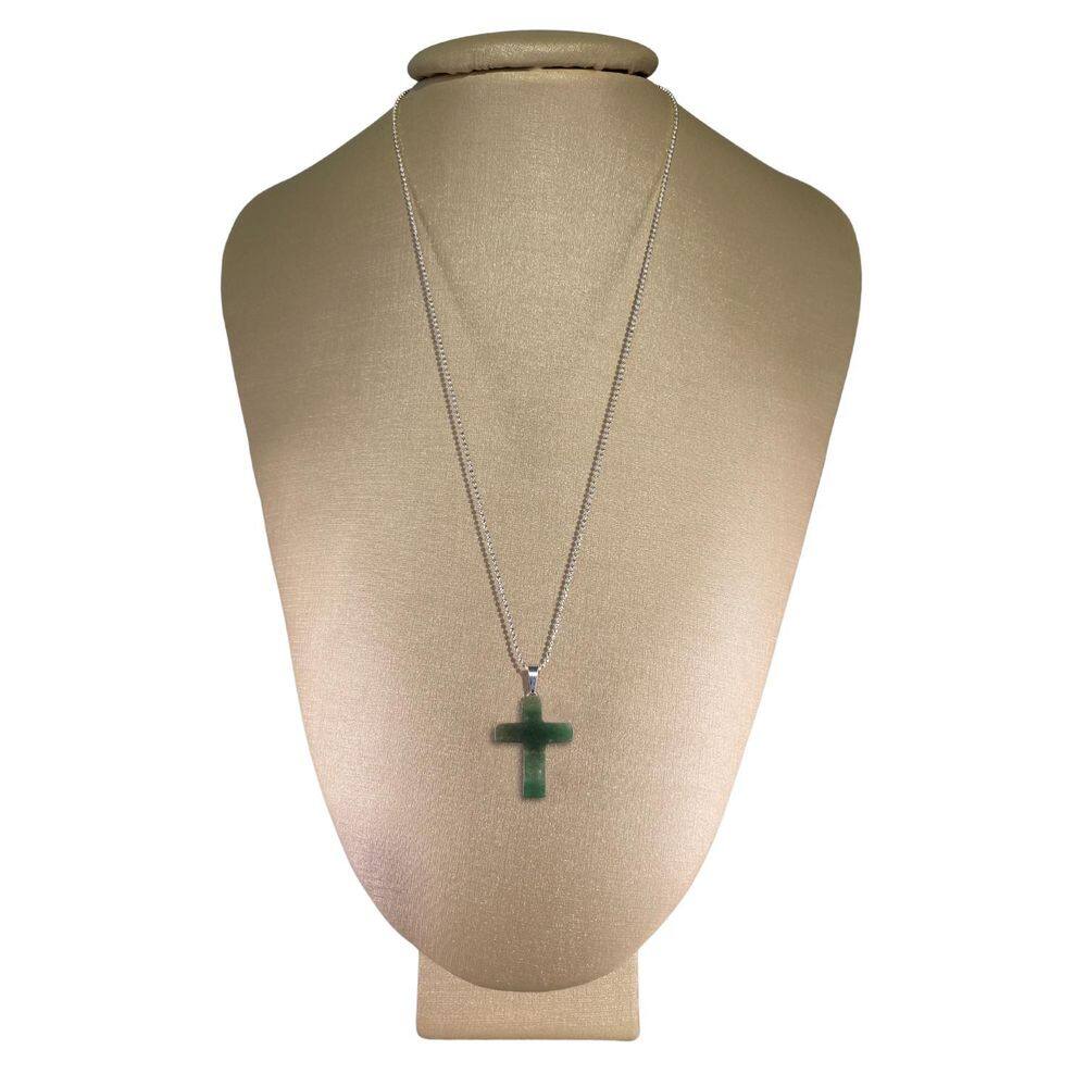 Colar Prata 925 Diamantado Quartzo Verde Cruz Ponte Vecchio