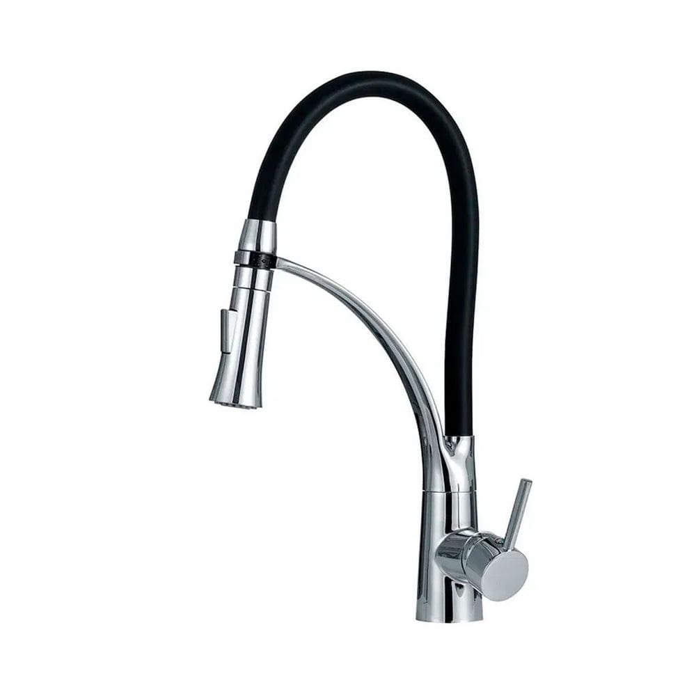 Torneira Cozinha Gourmet Misturador Monocomando Preto E Inox