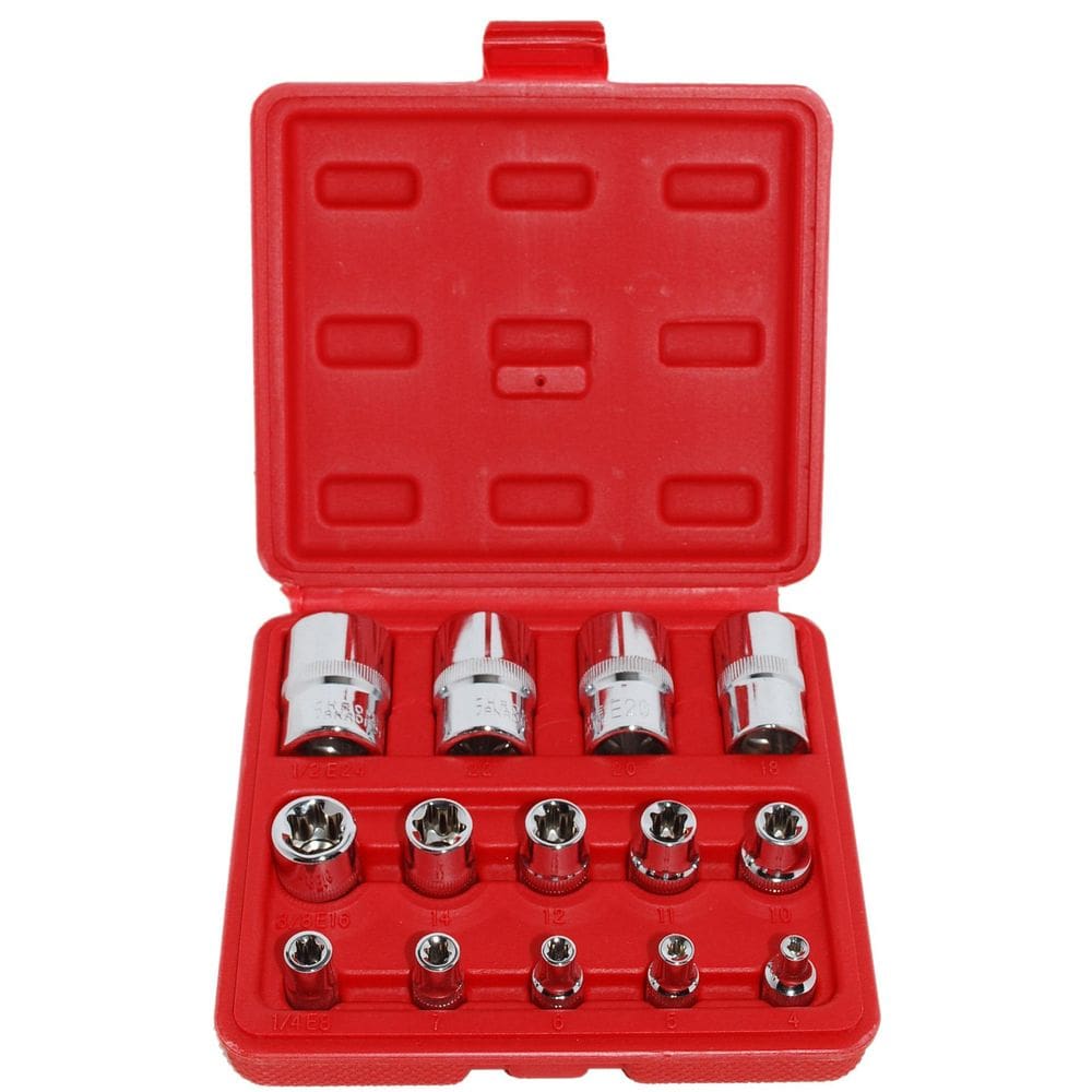 Jogo De Soquete Torx Fêmea 1/2, 3/8 E 1/4 14 Peças Dm600