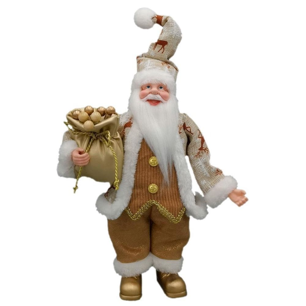 Papai Noel Pequeno Linho Marrom Decoração Natal 30Cm