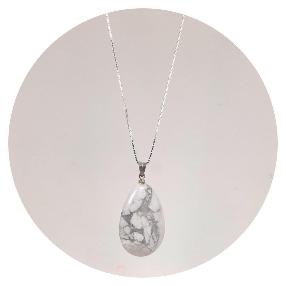 Colar 50Cm Prata 925 Howlita Em Gota Estilo Carrara Natural