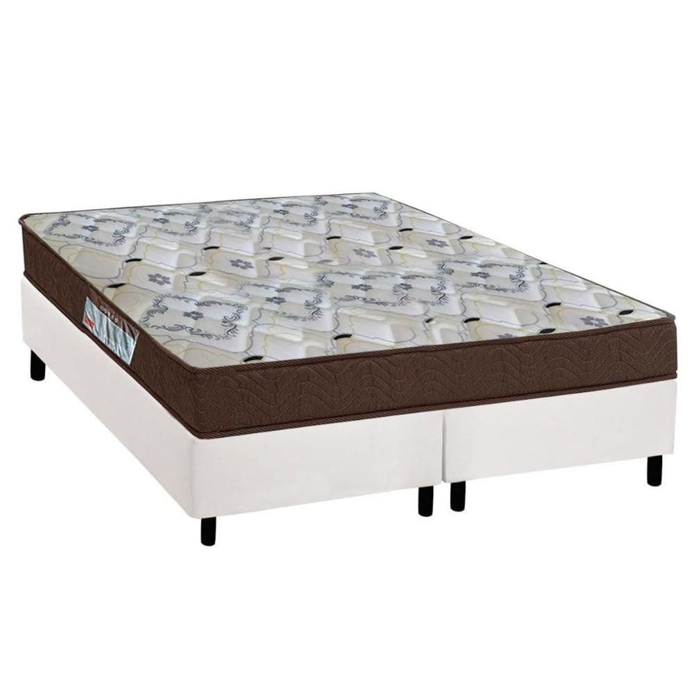 Cama Box Queen: Colchão Espuma D45 Ortobom /EP Fort Tech ISO 150 + Base CRC Suede White(158x198)