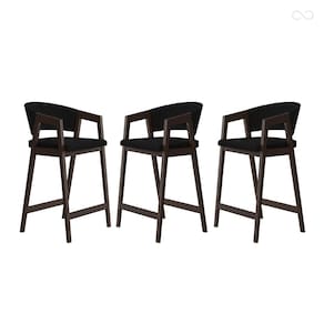 Kit 3 Banquetas Alta para Bancada de Cozinha Ravena Madeira Maciça Capuccino Suede Preto CCS
