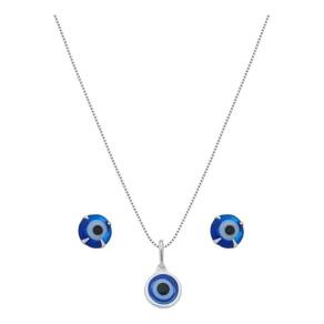 Conjunto Colar Prata 925 Olho Grego + Brinco Com Garantia