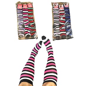 Kit 12Un Par Meias Femininas Até O Joelho Longas Listradas