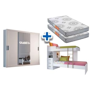 Colchão Pérola Polar (2un) + Guarda Roupa Veneza Luxo + Beliche Plus Branco