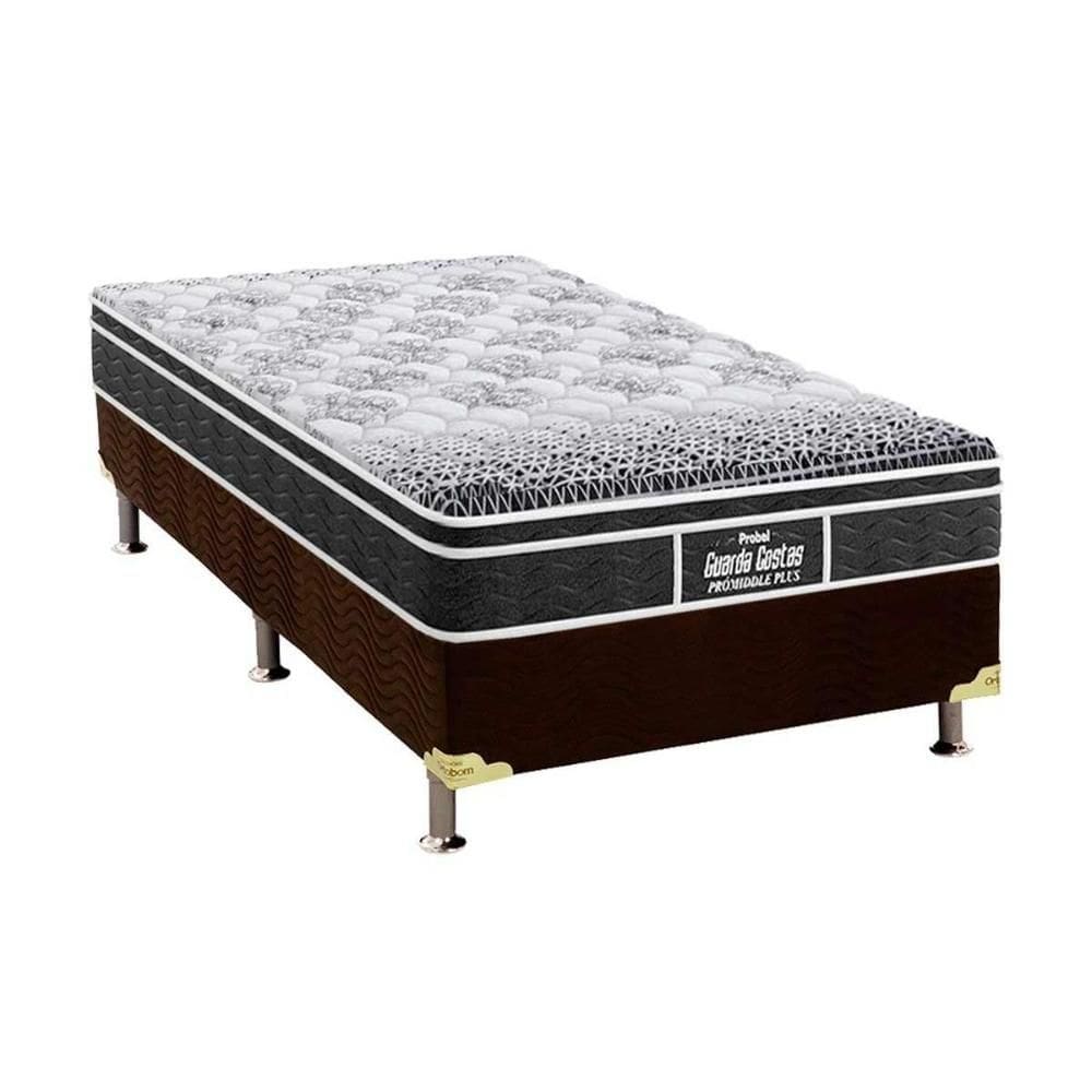Cama Box Solteiro: Colchão Espuma Probel D28/EP Anatômico Guarda Costas Prómiddle Plus + Base CRC Suede Brown(88x188)