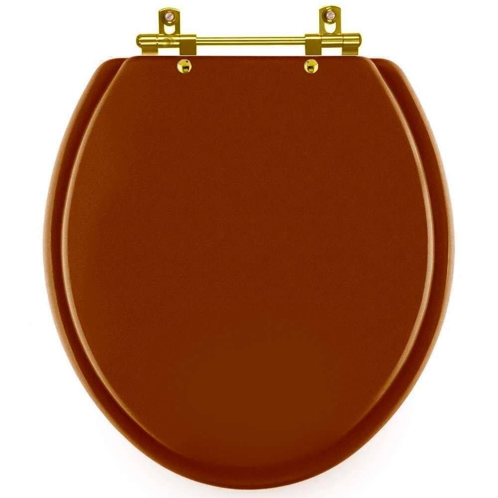 Assento Sanitário Convencional Oval Universal Caramelo com Ferragem Dourada