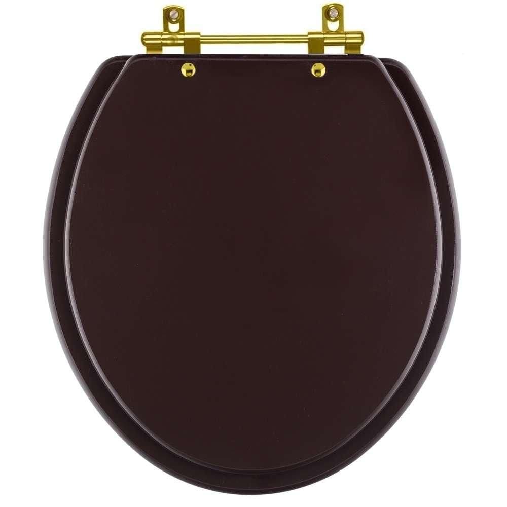 Assento Sanitário Convencional Oval Universal Marrom Fosco com Ferragem Dourada