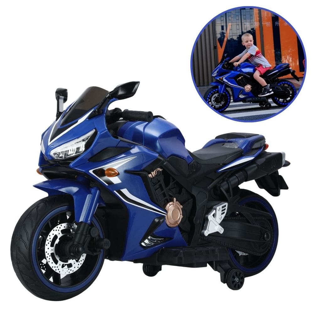 Mini Moto Elétrica Infantil 12V Azul Luzes/Som USB Suporta 30kg USB Inmetro BW301AZ - Importway