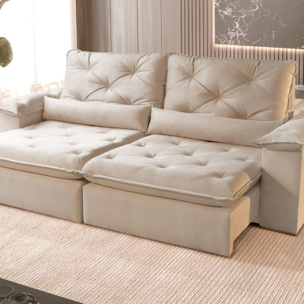 Sofá 3 Lugares Retrátil e Reclinável 250cm Zoe Cinza